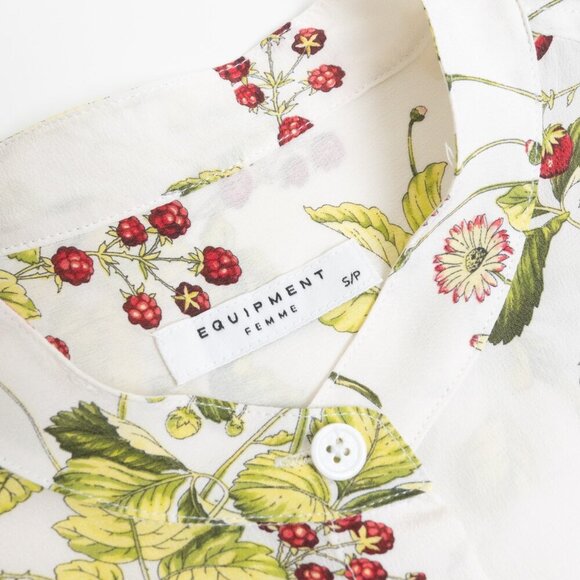 Equipment 100% Silk Blouse White Floral Botanical Print Long Sleeve Small - Picture 5 of 13